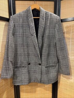 Vintage Plaid Women's Blazer Jacket - Black and White